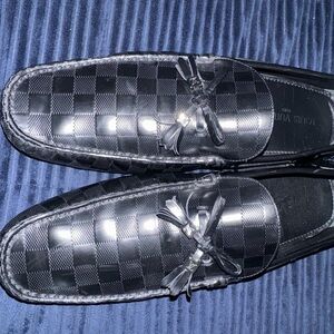 Louis Vuitton Black Checkered Slip-On Loafers